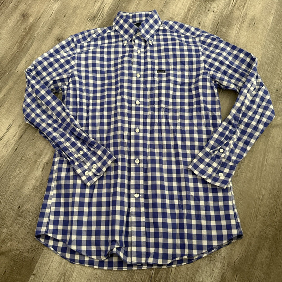 Faconnable Shirt Mens Small Club Blue Gingham Check Long Sleeve Button Up - Picture 7 of 7